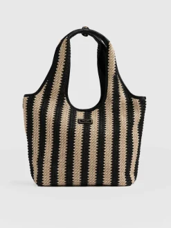 Shoulder Bags|Saint and Sofia Stella Shoulder Tote Bag - Beige/Black Raffia