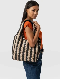 Shoulder Bags|Saint and Sofia Stella Shoulder Tote Bag - Beige/Black Raffia