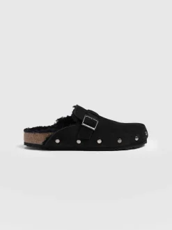Clogs & Slides|Shoes|Saint and Sofia Studded Clogs - Black Shearling