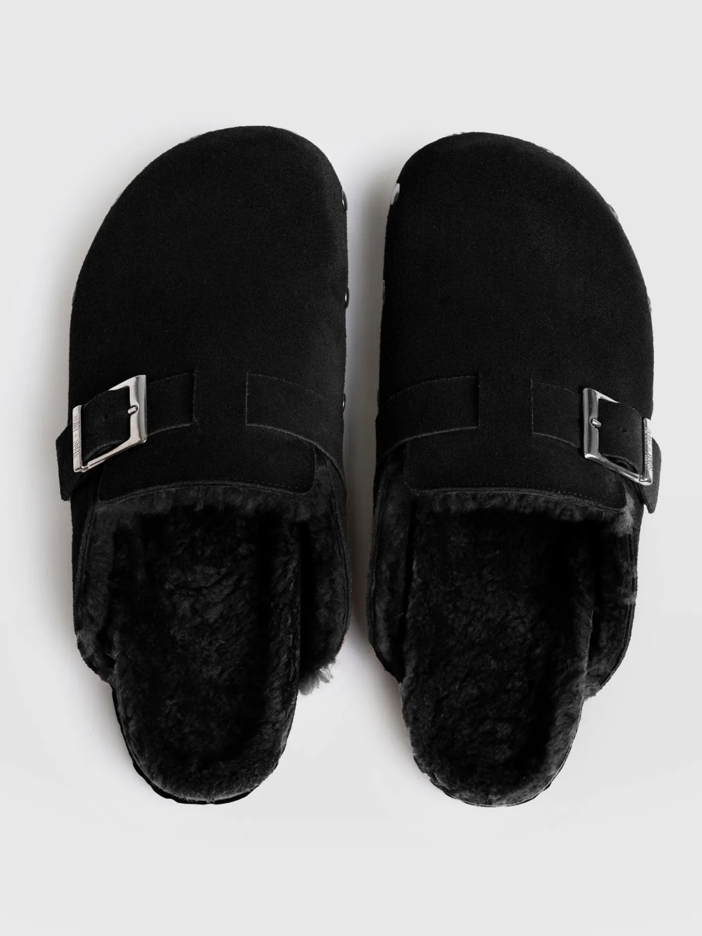Clogs & Slides|Shoes|Saint and Sofia Studded Clogs - Black Shearling
