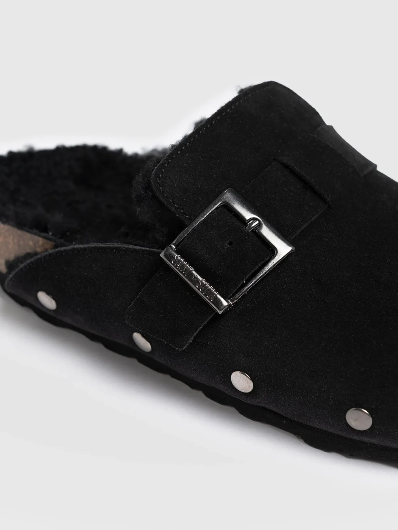 Clogs & Slides|Shoes|Saint and Sofia Studded Clogs - Black Shearling