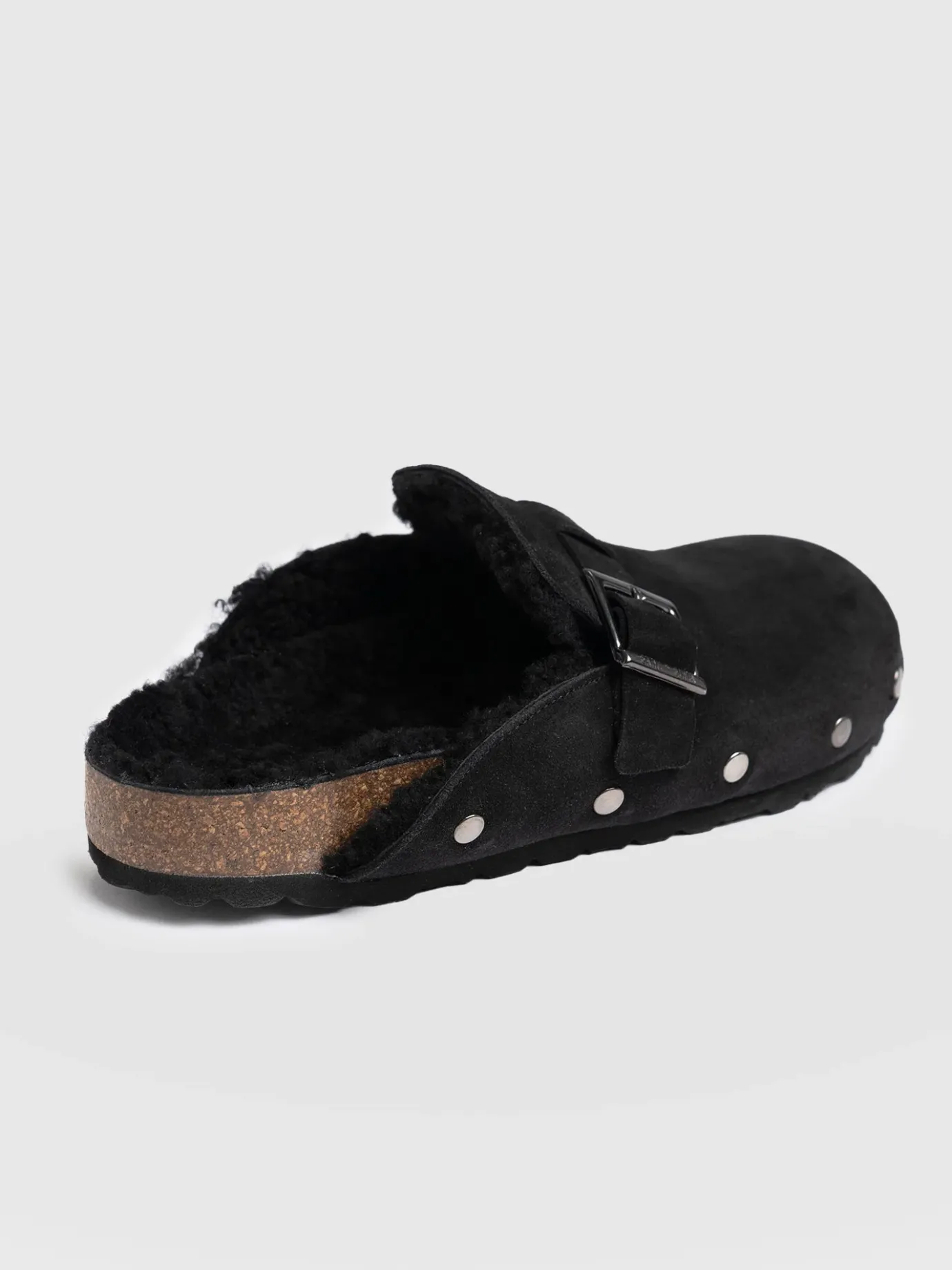 Clogs & Slides|Shoes|Saint and Sofia Studded Clogs - Black Shearling