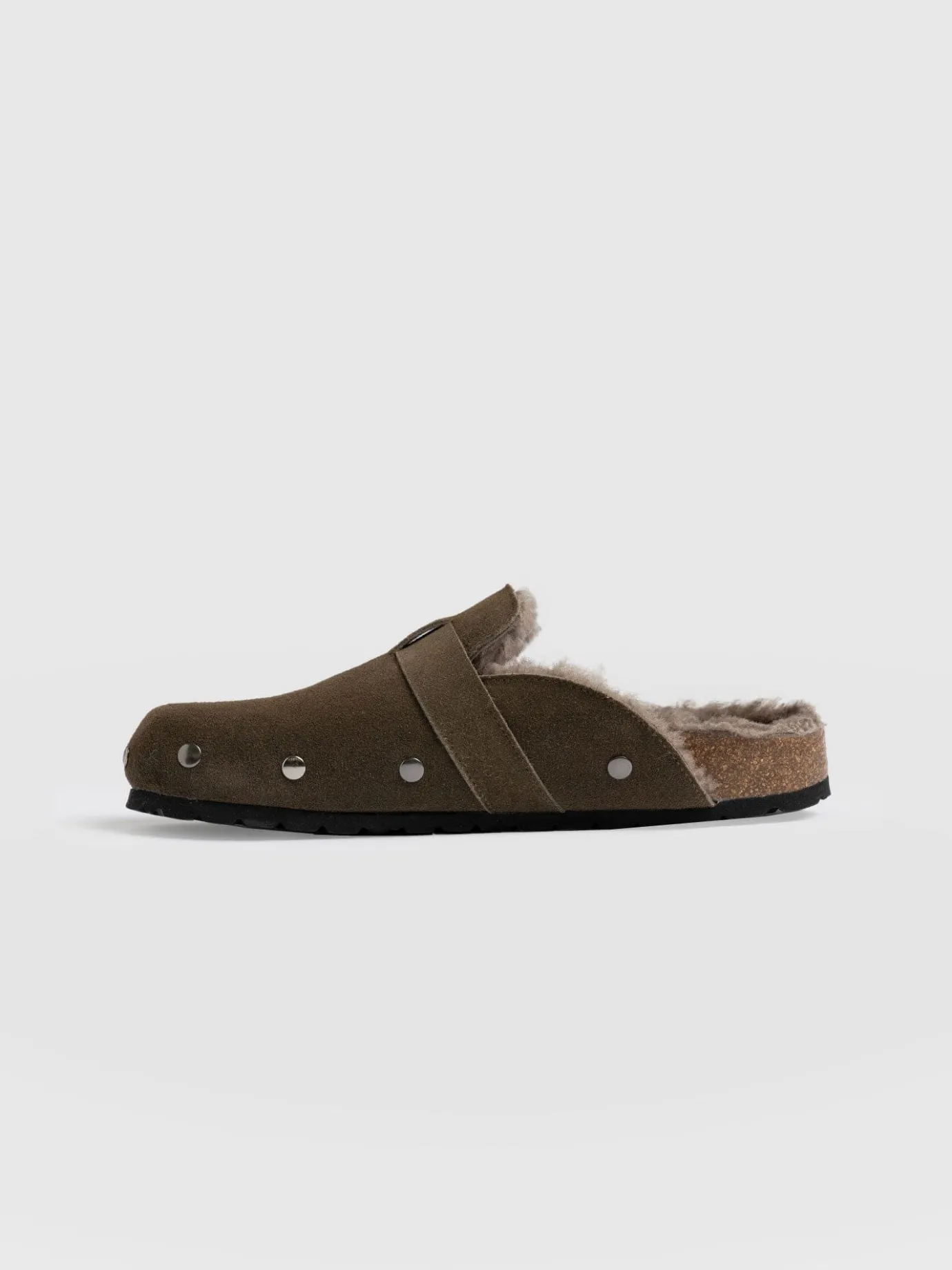 Clogs & Slides|Shoes|Saint and Sofia Studded Clogs - Khaki Shearling