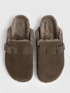 Clogs & Slides|Shoes|Saint and Sofia Studded Clogs - Khaki Shearling