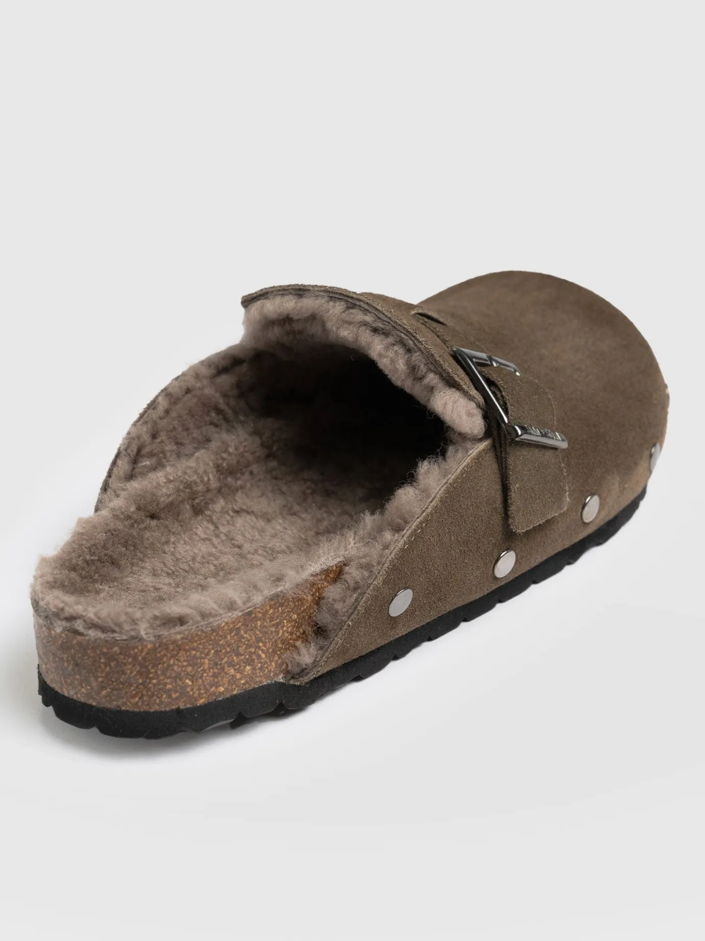 Clogs & Slides|Shoes|Saint and Sofia Studded Clogs - Khaki Shearling