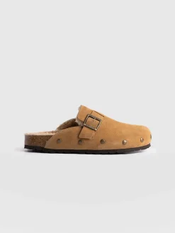 Clogs & Slides|Shoes|Saint and Sofia Studded Clogs - Tan Shearling