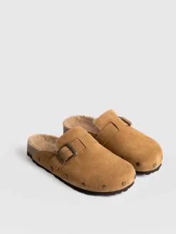 Clogs & Slides|Shoes|Saint and Sofia Studded Clogs - Tan Shearling