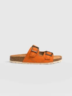 Clogs & Slides|Sandals|Saint and Sofia Studded Sutton Slides - Orange