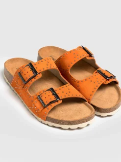 Clogs & Slides|Sandals|Saint and Sofia Studded Sutton Slides - Orange