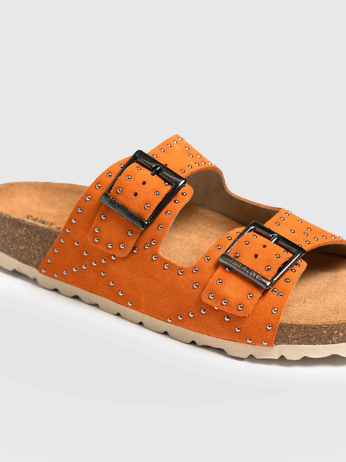 Clogs & Slides|Sandals|Saint and Sofia Studded Sutton Slides - Orange