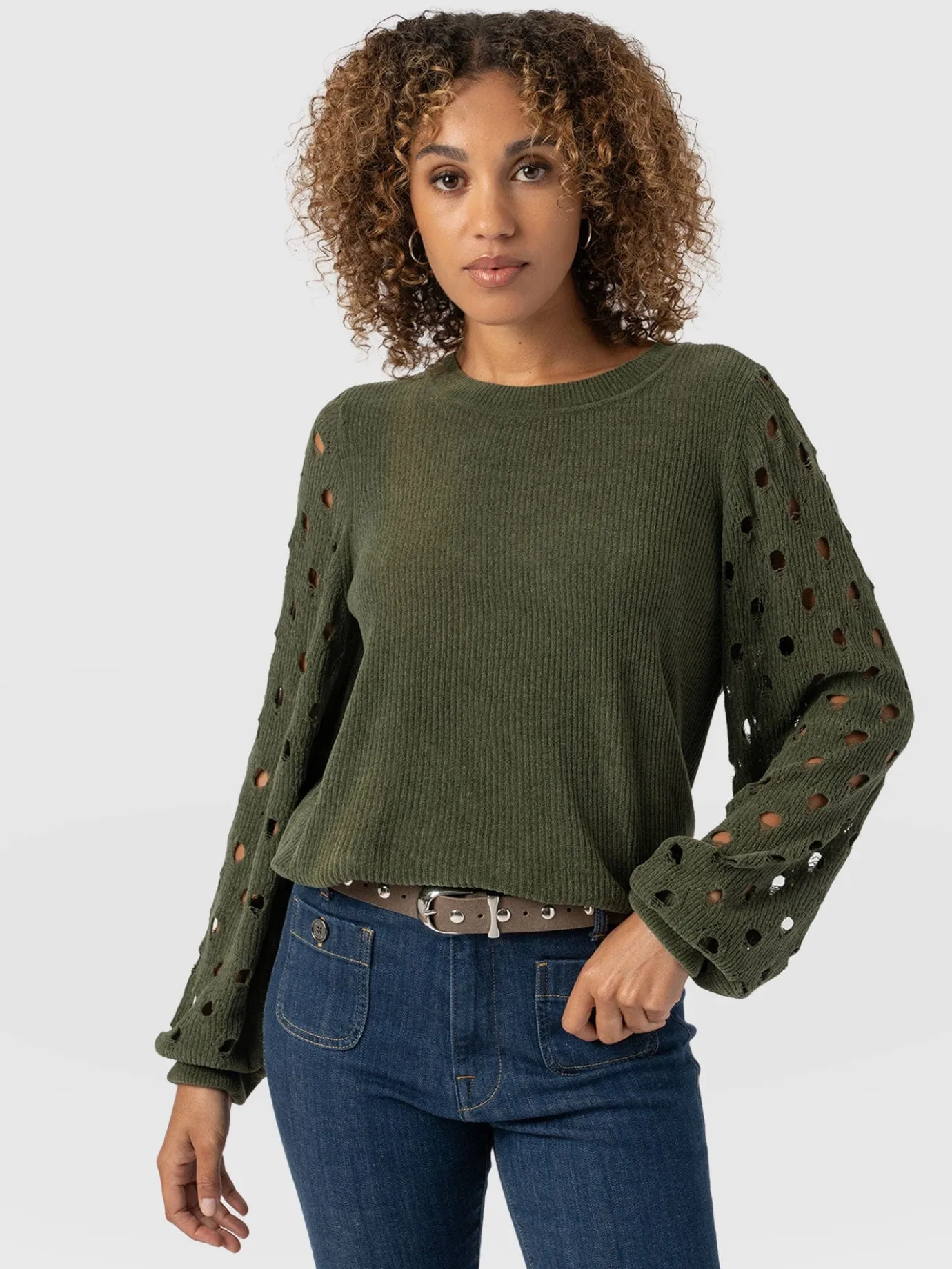 Knitwear|Sweaters|Saint and Sofia Suki Lace Hole Knit - Green