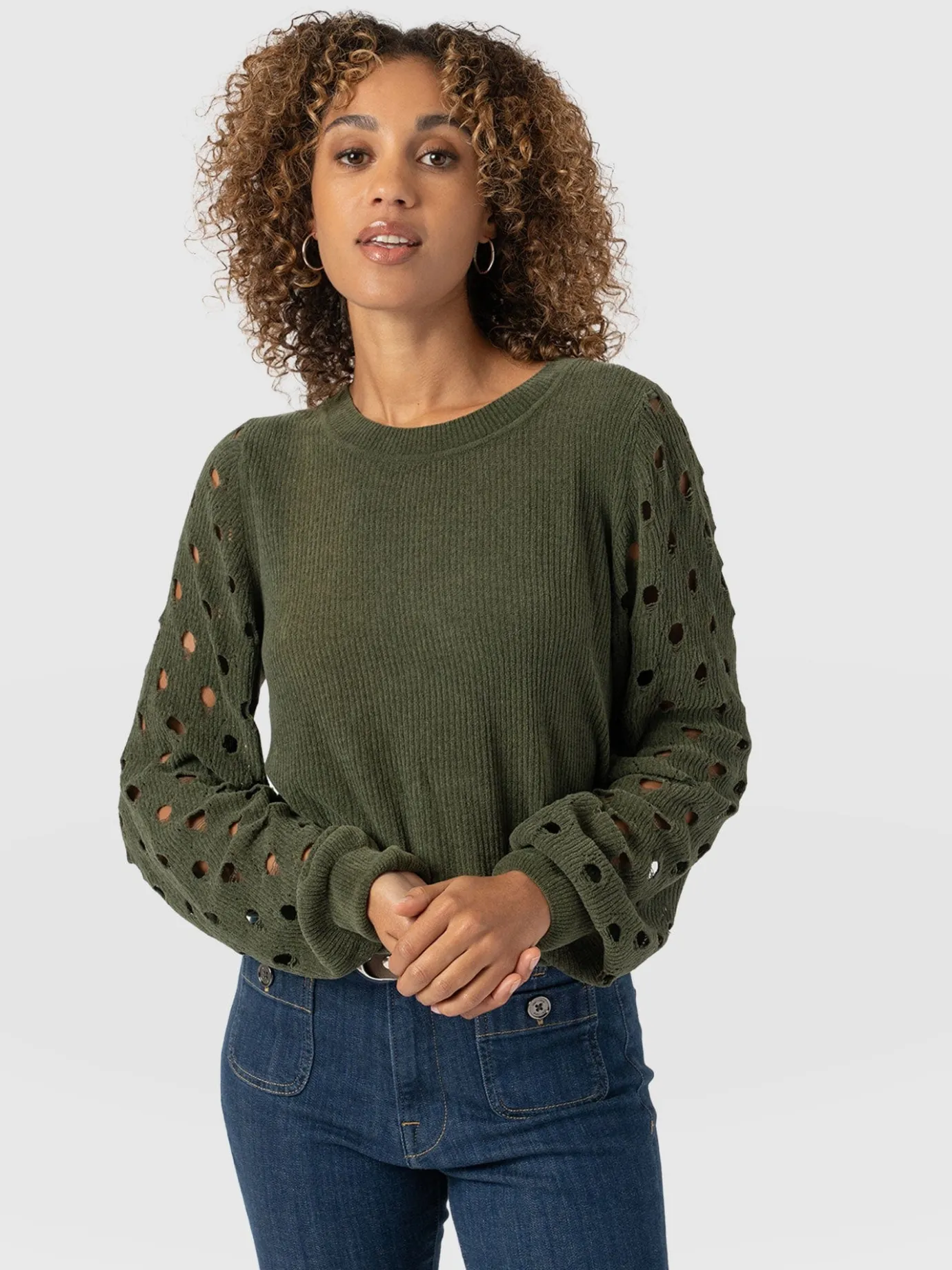 Knitwear|Sweaters|Saint and Sofia Suki Lace Hole Knit - Green
