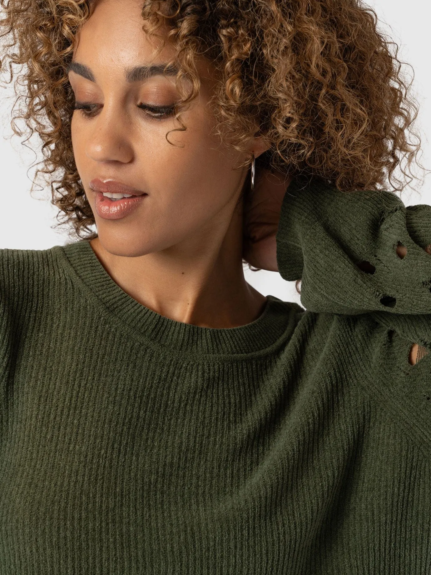Knitwear|Sweaters|Saint and Sofia Suki Lace Hole Knit - Green