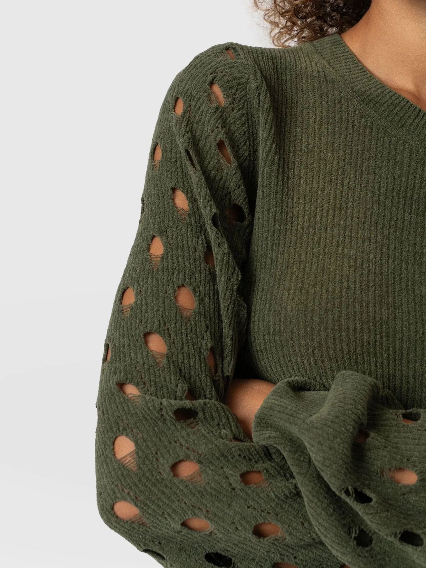 Knitwear|Sweaters|Saint and Sofia Suki Lace Hole Knit - Green