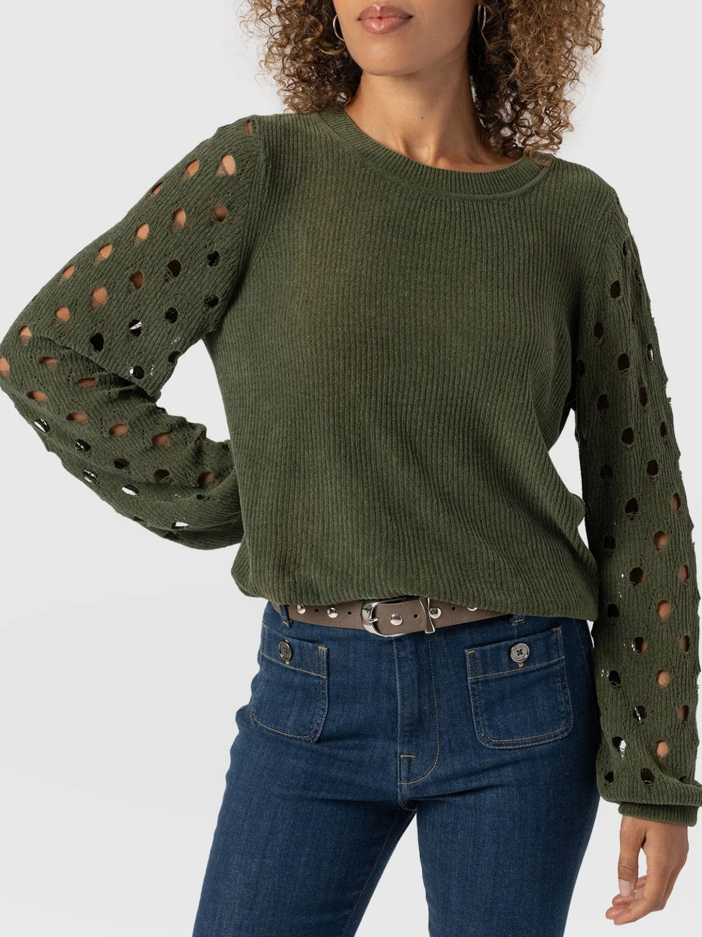 Knitwear|Sweaters|Saint and Sofia Suki Lace Hole Knit - Green