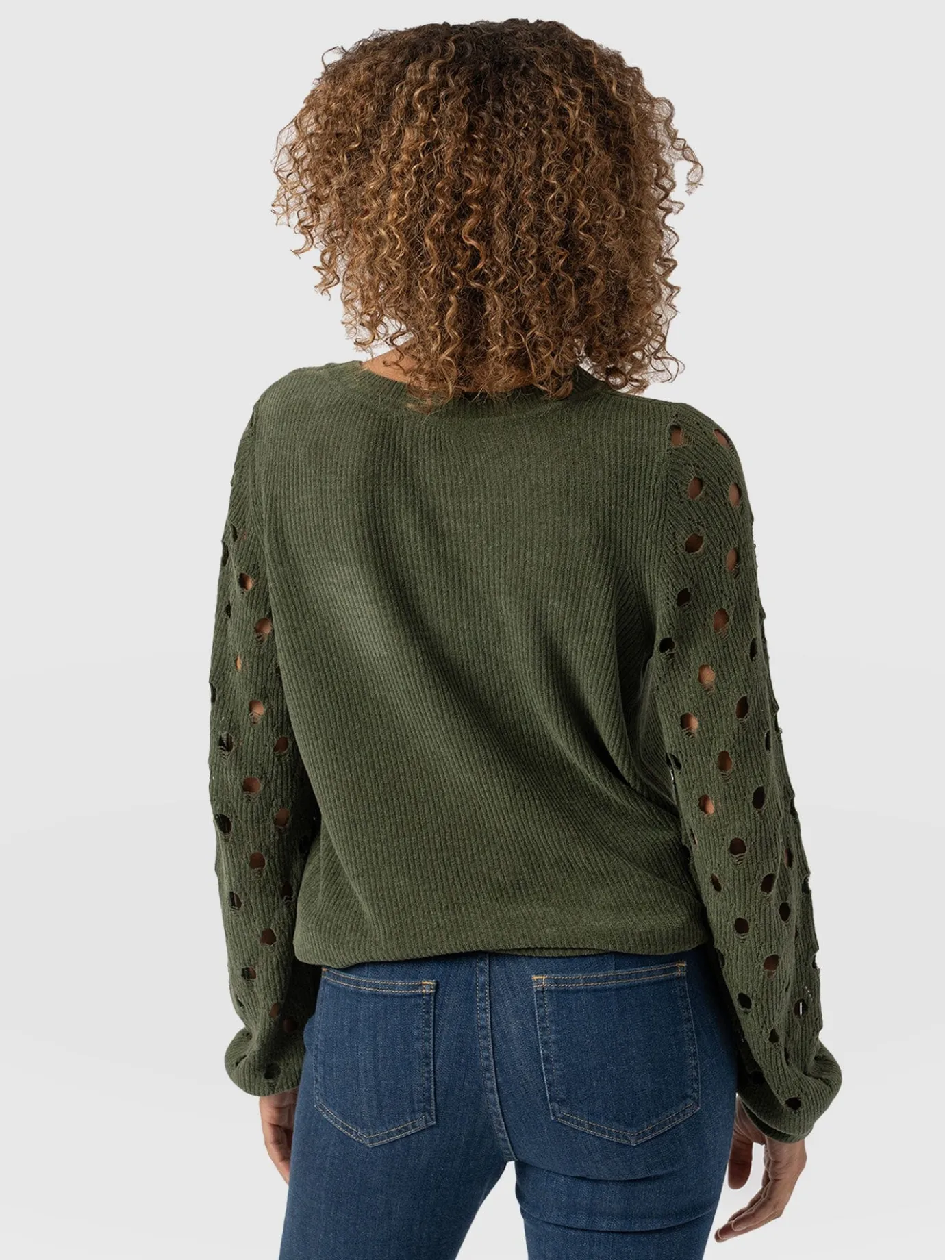 Knitwear|Sweaters|Saint and Sofia Suki Lace Hole Knit - Green