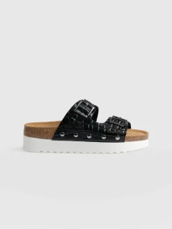 Clogs & Slides|Sandals|Saint and Sofia Sutton Slide - Black Croc Studded