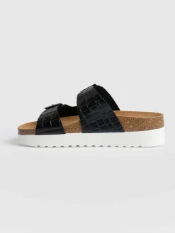 Clogs & Slides|Sandals|Saint and Sofia Sutton Slide - Black Croc Studded