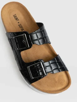 Clogs & Slides|Sandals|Saint and Sofia Sutton Slide - Black Croc Studded