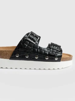 Clogs & Slides|Sandals|Saint and Sofia Sutton Slide - Black Croc Studded