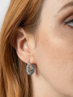 Silver Jewelry|Jewelry|Saint and Sofia Swirl Hoop Earrings - Silver
