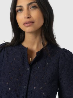 Blouses & Shirts|T-shirts & Tanks|Saint and Sofia Tabitha Short Sleeve Blouse - Navy