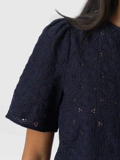 Blouses & Shirts|T-shirts & Tanks|Saint and Sofia Tabitha Short Sleeve Blouse - Navy
