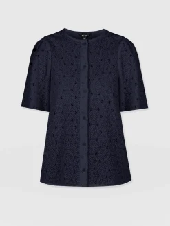 Blouses & Shirts|T-shirts & Tanks|Saint and Sofia Tabitha Short Sleeve Blouse - Navy