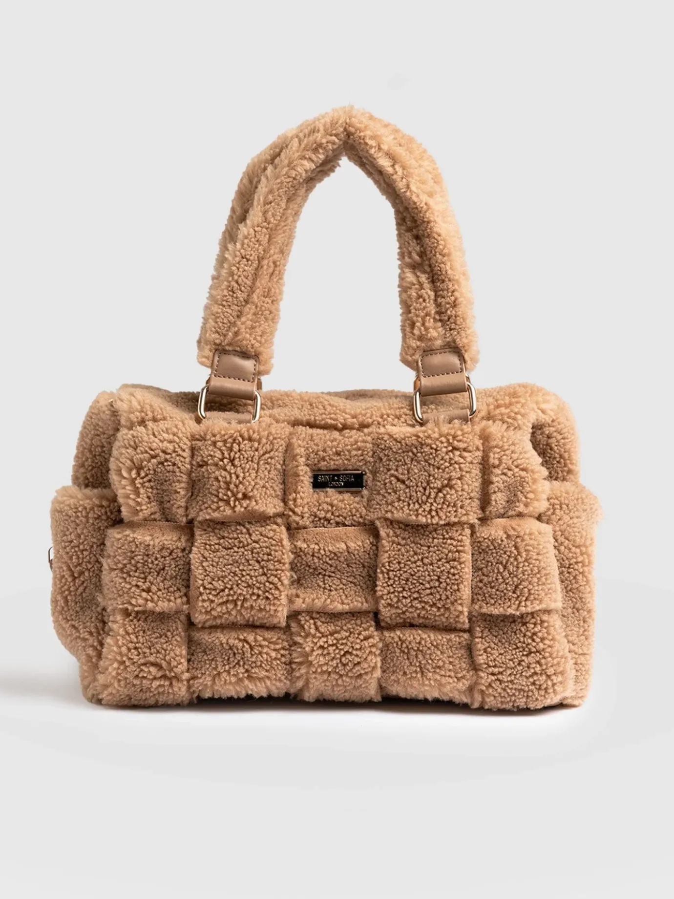 Shoulder Bags|Bags|Saint and Sofia Teddy Woven Duffle Bag - Caramel