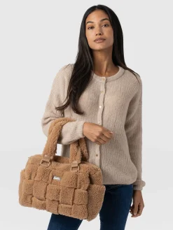 Shoulder Bags|Bags|Saint and Sofia Teddy Woven Duffle Bag - Caramel