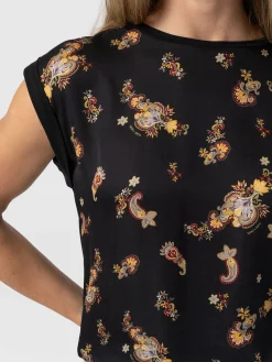 T-shirts & Tanks|Saint and Sofia Turn Up Contrast Tee - Black Paisley
