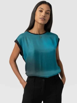 T-shirts & Tanks|Saint and Sofia Turn Up Contrast Tee - Blue Coral