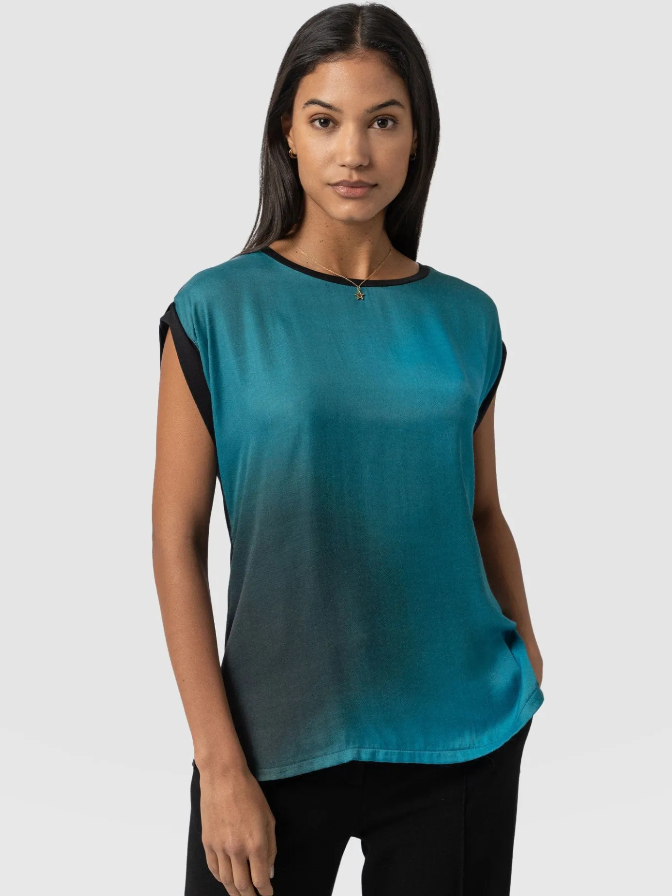 T-shirts & Tanks|Saint and Sofia Turn Up Contrast Tee - Blue Coral