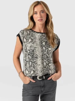T-shirts & Tanks|Saint and Sofia Turn Up Contrast Tee - Cream Snake