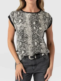 T-shirts & Tanks|Saint and Sofia Turn Up Contrast Tee - Cream Snake