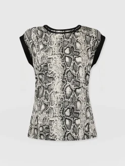 T-shirts & Tanks|Saint and Sofia Turn Up Contrast Tee - Cream Snake