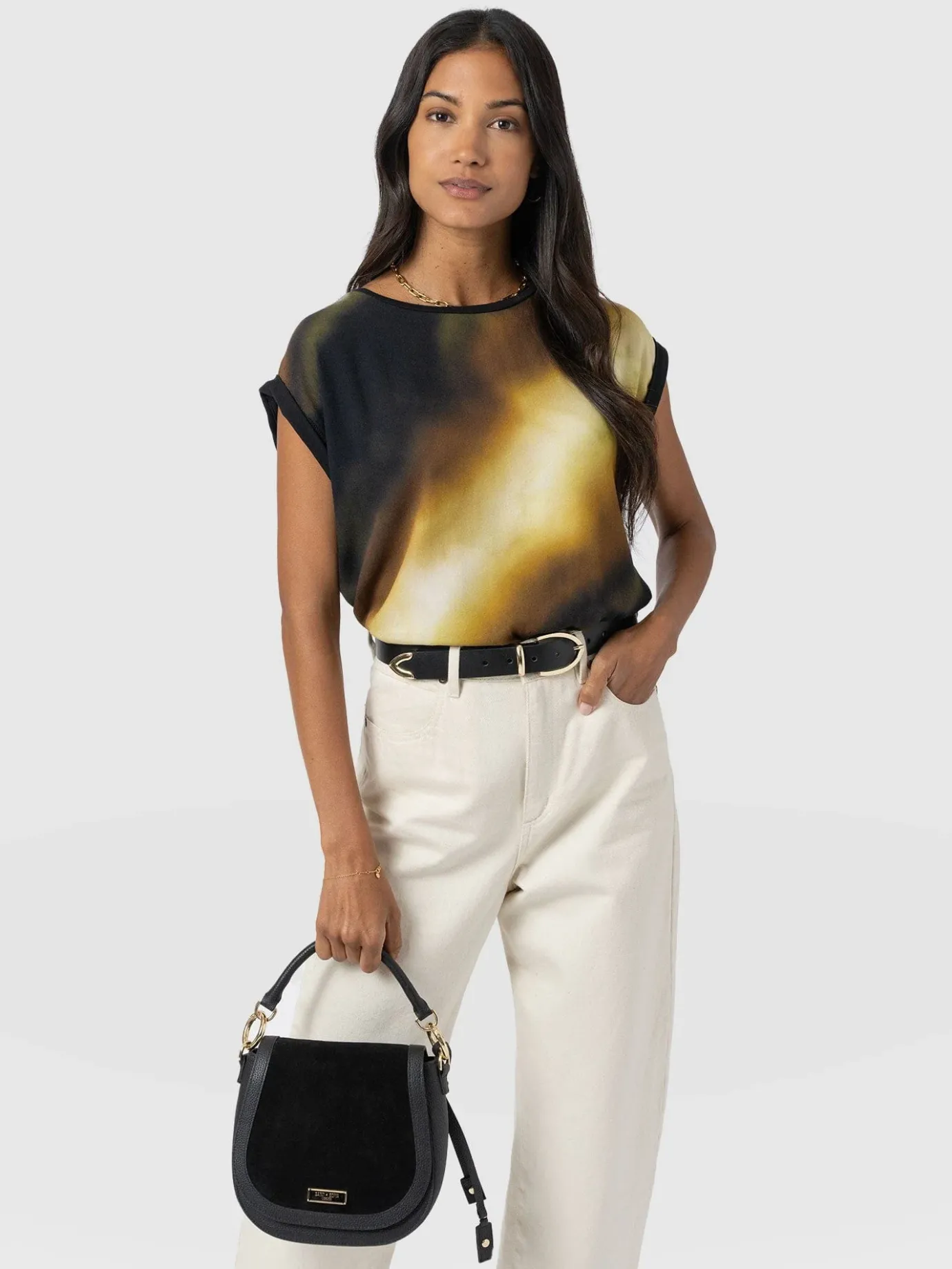 T-shirts & Tanks|Saint and Sofia Turn Up Contrast Tee - Yellow Gradient