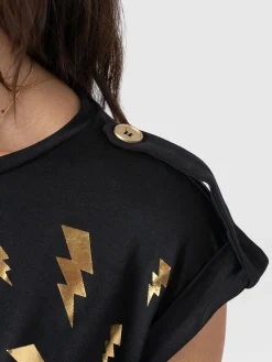 T-shirts & Tanks|Saint and Sofia Turn Up Tee - Black Lightning