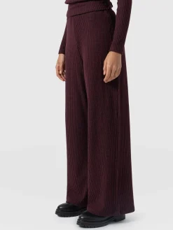 Pants|Saint and Sofia Victory Rib Wide Leg Pant - Burgundy
