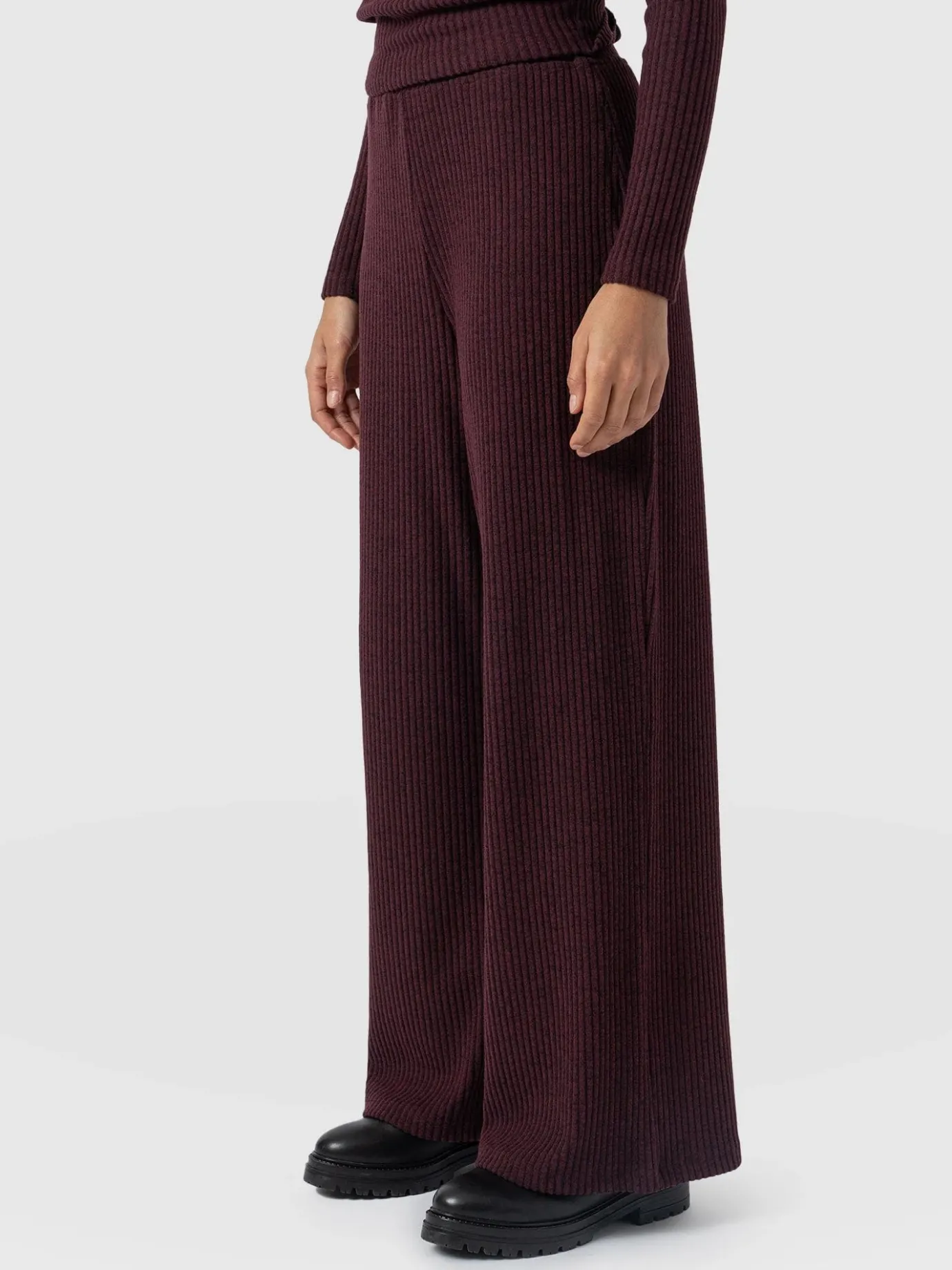 Pants|Saint and Sofia Victory Rib Wide Leg Pant - Burgundy