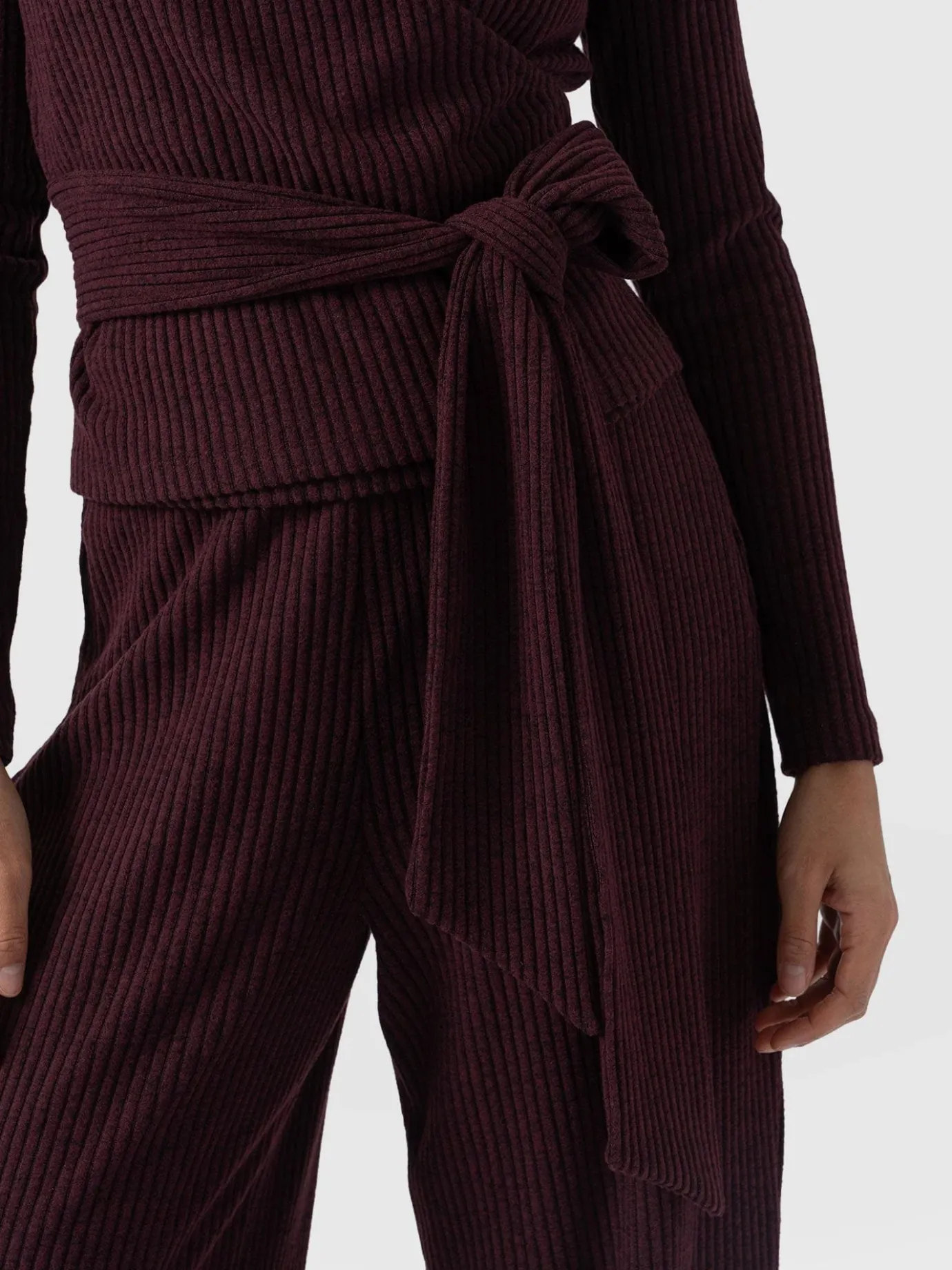 Pants|Saint and Sofia Victory Rib Wide Leg Pant - Burgundy