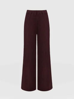 Pants|Saint and Sofia Victory Rib Wide Leg Pant - Burgundy
