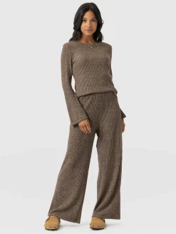 Pants|Saint and Sofia Victory Rib Wide Leg Pant - Beige