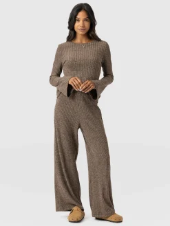 Pants|Saint and Sofia Victory Rib Wide Leg Pant - Beige