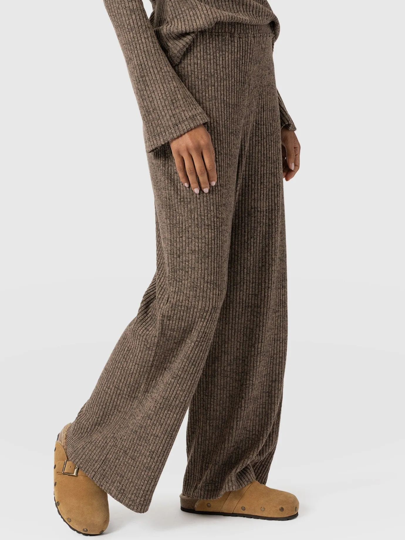 Pants|Saint and Sofia Victory Rib Wide Leg Pant - Beige