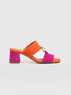 Sandals|Shoes|Saint and Sofia Vivienne Heeled Mules - Pink/Orange