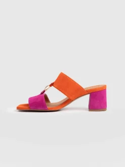Sandals|Shoes|Saint and Sofia Vivienne Heeled Mules - Pink/Orange