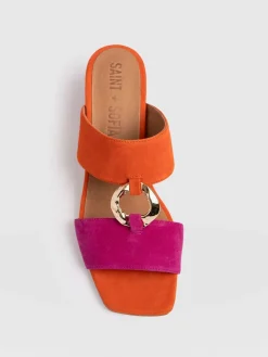 Sandals|Shoes|Saint and Sofia Vivienne Heeled Mules - Pink/Orange