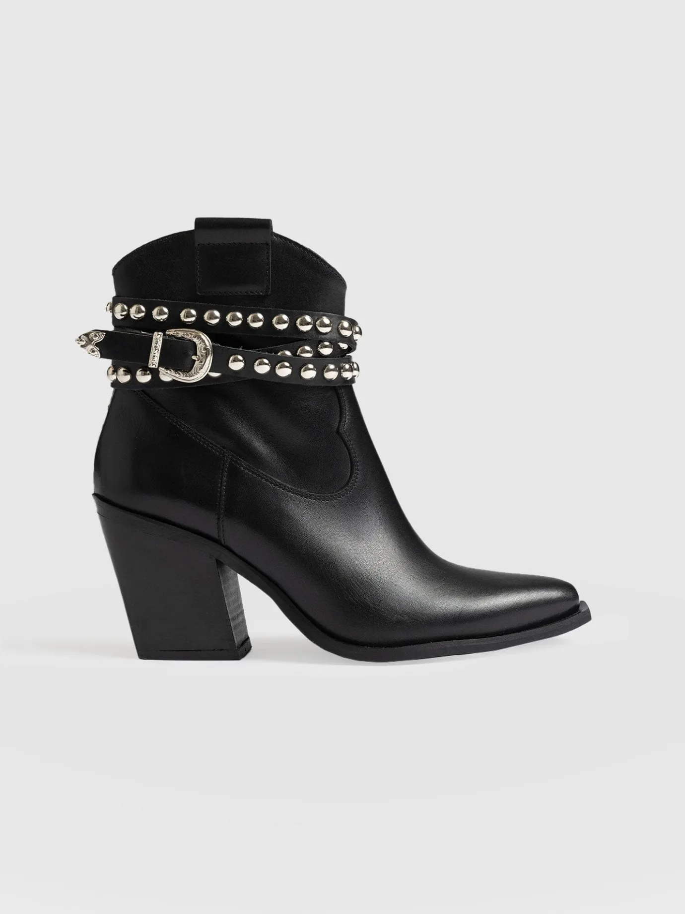 Boots|Shoes|Saint and Sofia Western Studded Boot - Black