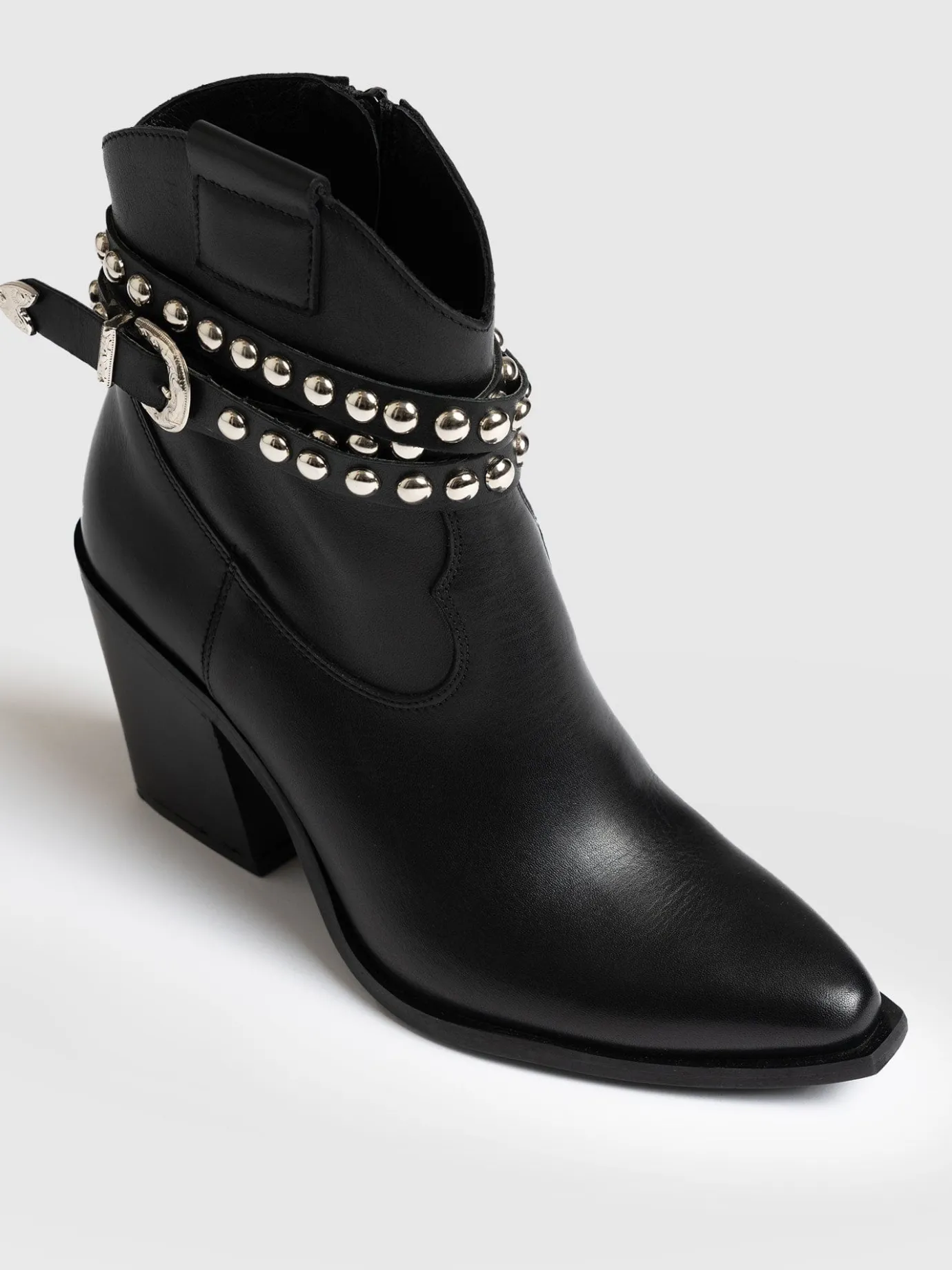 Boots|Shoes|Saint and Sofia Western Studded Boot - Black